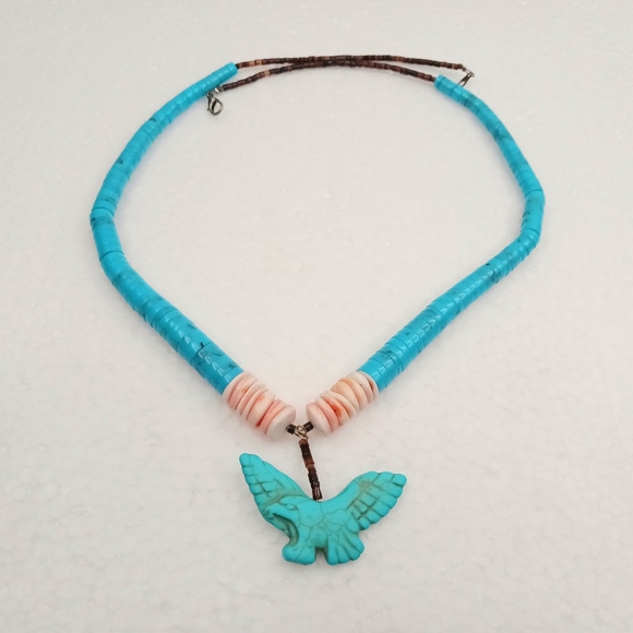 VTG Navajo Necklace Eagle Pendant Reconstituted Turquoise Graduated Discs 24" - Picture 5 of 17